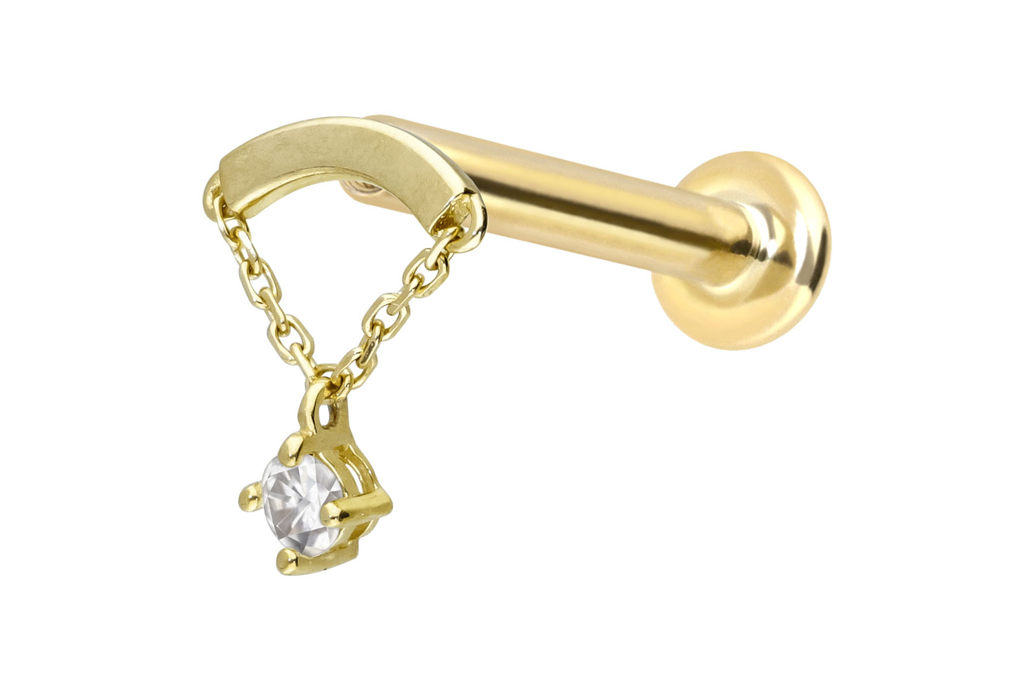 14 Karat Gold Labret Piercing mit Innengewinde MOISSANIT + BOGEN + KETTE